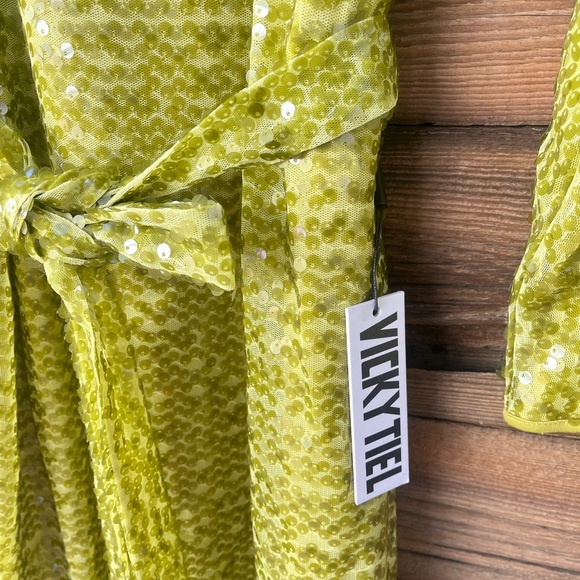 VICKY TIEL | NWT Lime Green Sequin Dress S - Picture 4 of 8